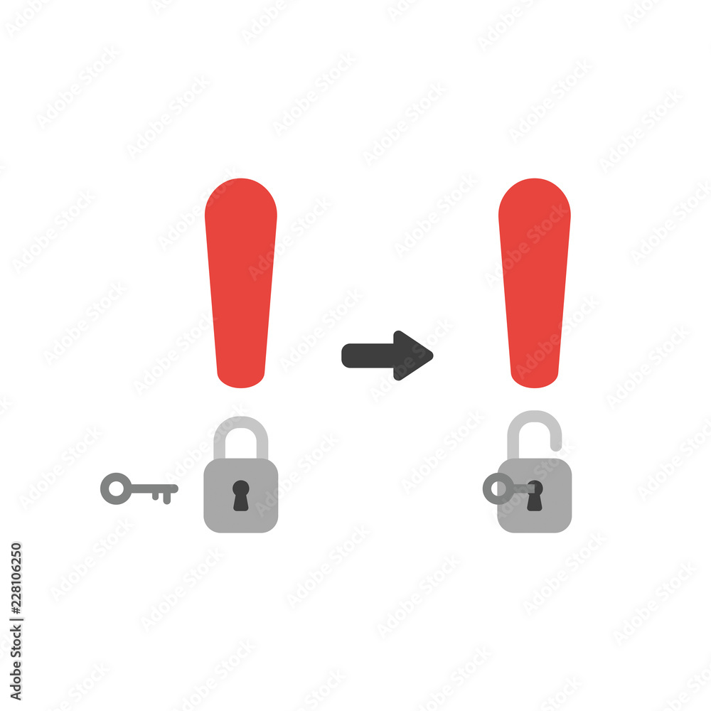 Poster vector icon concept of exclamation mark with padlock and key unlock