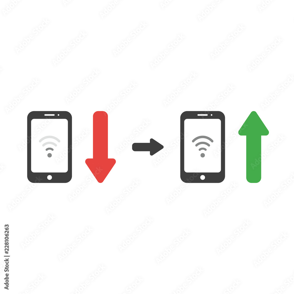 Aufkleber vector icon concept of wireless wifi symbol inside smartphone with arrow moving down and up