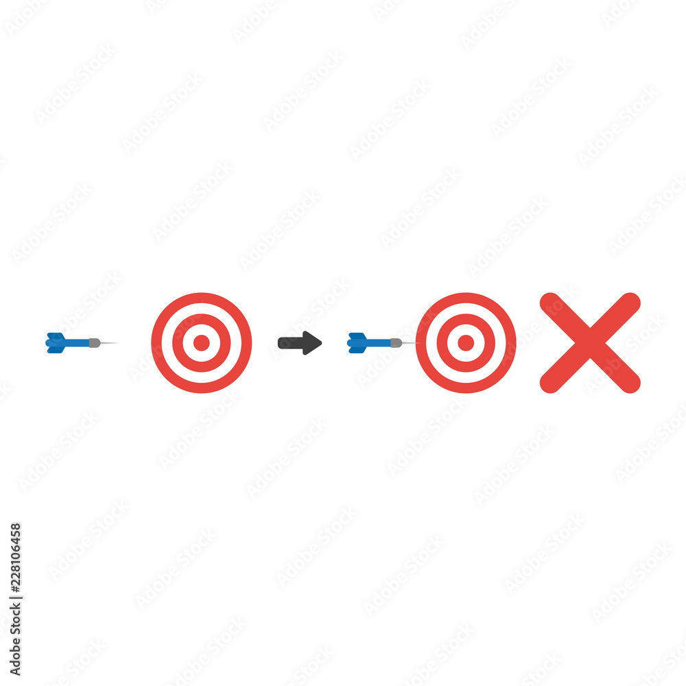 Poster vector icon concept of bulls eye and dart miss the target with x mark
