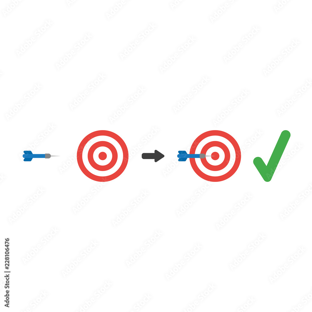 Poster vector icon concept of bulls eye and dart in the center with check mark