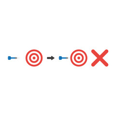 Vector icon concept of bulls eye and dart miss the target with x mark