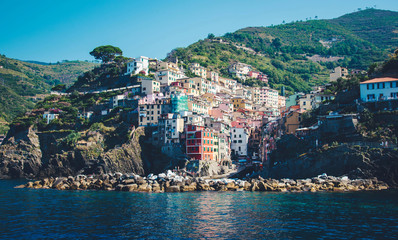 Scenic view of colorful village Riomaggiore.