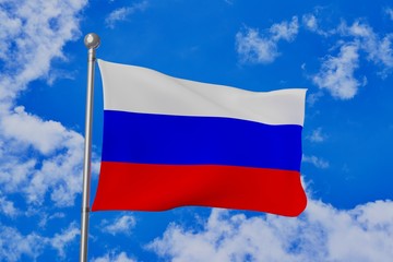 Russia national flag waving isolated in the blue cloudy sky realistic 3d illustration