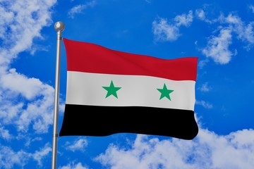 Syrian Arab Republic national flag waving isolated in the blue cloudy sky realistic 3d illustration