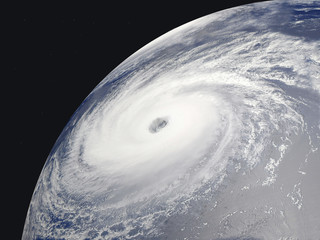 Occhio del ciclone visto dal satellite, 3D rendering, illustrazione