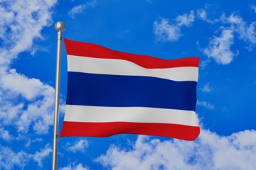 Fototapeta na wymiar Thailand national flag waving isolated in the blue cloudy sky realistic 3d illustration