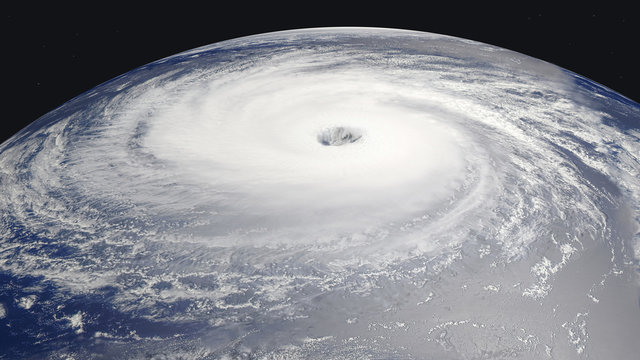 Occhio del ciclone visto dal satellite, 3D rendering, illustrazione
