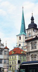 Lesser Town Square, downtown Prague, Czech Republic. Fragment of Church of St Thomas