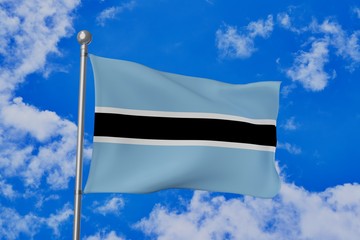 Botswana national flag waving isolated in the blue cloudy sky realistic 3d illustration