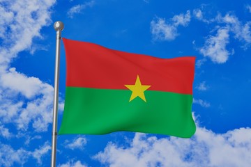 Fototapeta na wymiar Burkina Faso national flag waving isolated in the blue cloudy sky realistic 3d illustration