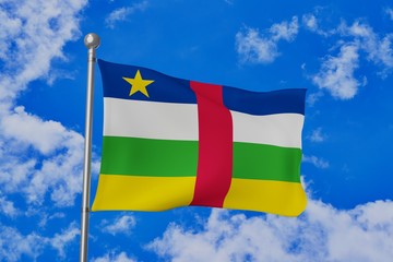 Central African Republic national flag waving isolated in the blue cloudy sky realistic 3d illustration