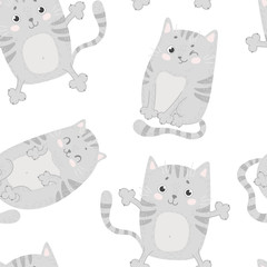 Fototapeta na wymiar Seamless pattern with cute cats. Hand drawn.
