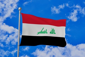 Iraq national flag waving isolated in the blue cloudy sky realistic 3d illustration