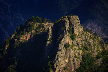 View of the rocky ridge in the North Caucasus in Russia.