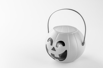 Beautiful halloween decoration trick or treat on white background with filter, concept of halloween party, copy space(text space), close-up, blank for text