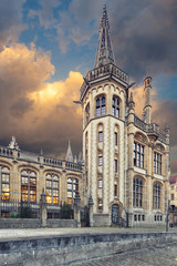 Fototapeta na wymiar Old Post palace, front view, Ghent, Belgium.