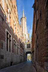 Blind Donkey Alley between the town hall and the ancient civil registry, Bruges, Belgium.