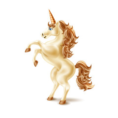 Fototapeta na wymiar Vector realistic pink unicorn with golden horn