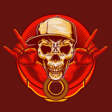 Skull Teenager on rock hand sign gesture for music festival poster or t-shirt design Illustration