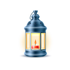 Vector vintage old lantern, lamp with candle