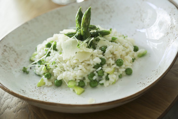 Pea asparagus risotto