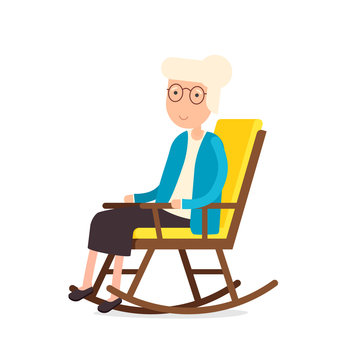 Old woman sitting on rocking chair. Clipart image isolated on white background