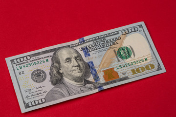 Close up of new hundred dollar bill.
