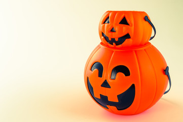 Beautiful halloween decoration trick or treat on white background with filter, concept of halloween party, copy space(text space), close-up, blank for text