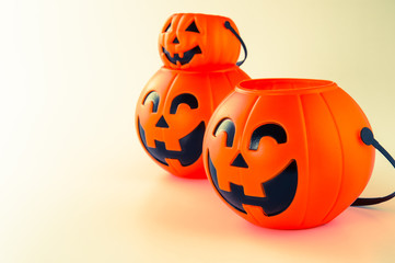 Beautiful halloween decoration trick or treat on white background with filter, concept of halloween party, copy space(text space), close-up, blank for text