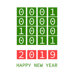 happy new year 2019, binary code style vector greeting card