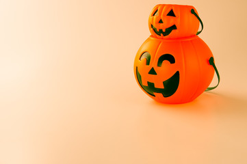 Beautiful halloween decoration trick or treat on white background with filter, concept of halloween party, copy space(text space), close-up, blank for text