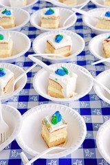 Slices of Cake on a Blue Gingham Table Cloth