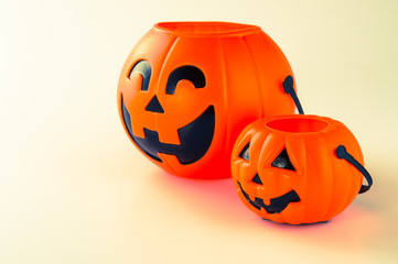 Beautiful halloween decoration trick or treat on white background with filter, concept of halloween party, copy space(text space), close-up, blank for text