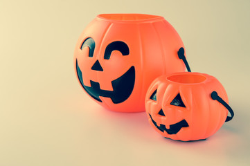 Beautiful halloween decoration trick or treat on white background with filter, concept of halloween party, copy space(text space), close-up, blank for text