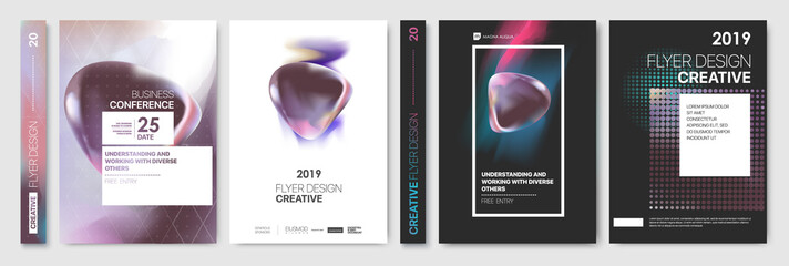 Covers templates set with graphic geometric elements. Flyer, cover annual report, placards brochures, posters banners. Vector