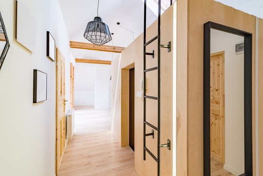 Apartment hall with wooden doors. - Powered by Adobe