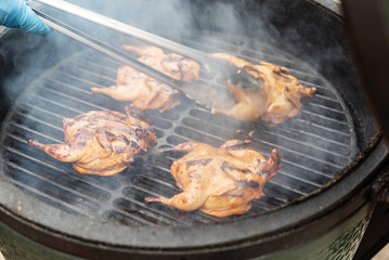 marinated quail on the grill