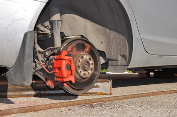 Car repair. replacement of brake discs and pads