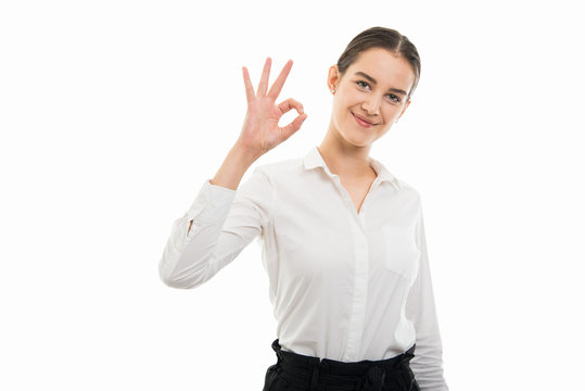 Young Pretty Bussines Woman Showing Okay Gesture