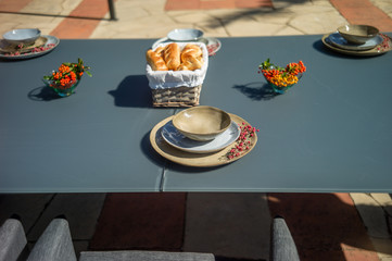Garden dining table with chairs.
