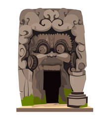 Goa Gajah Temple vector illustration. Ethnic historical Elephant Cave isolated on white background in Bali Indonesia