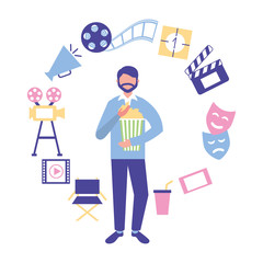 man holding popcorn production movie film