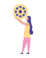 woman holding reel strip cinema