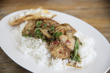 Basil Pork with Egg as background