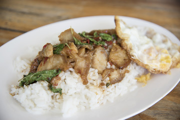 Basil Pork with Egg as background