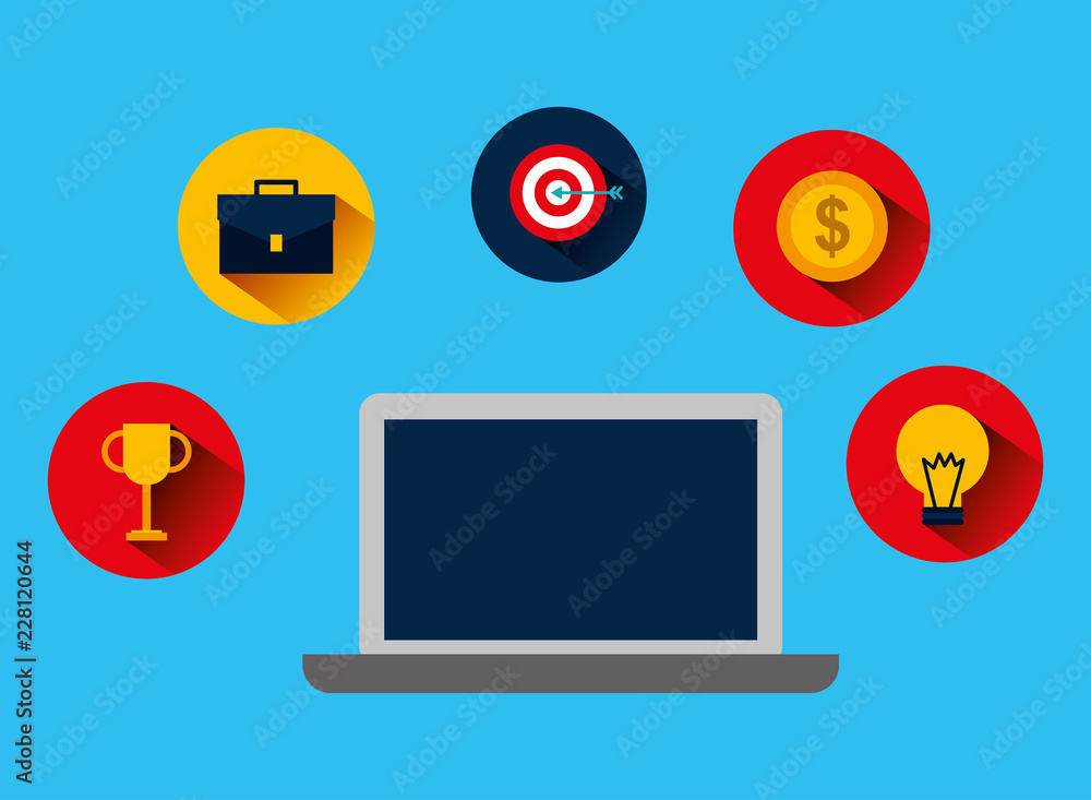 Poster laptop computer with set icons