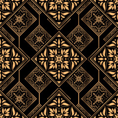 Luxury background vector. Tile royal pattern seamless. Gold black design for christmas and new year backdrop, beauty spa, wedding ceremony, yoga wallpaper, holiday packaging and wrapping paper.