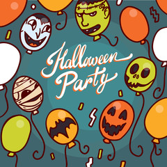 Halloween party concept background. Hand drawn illustration of halloween party vector concept background for web design