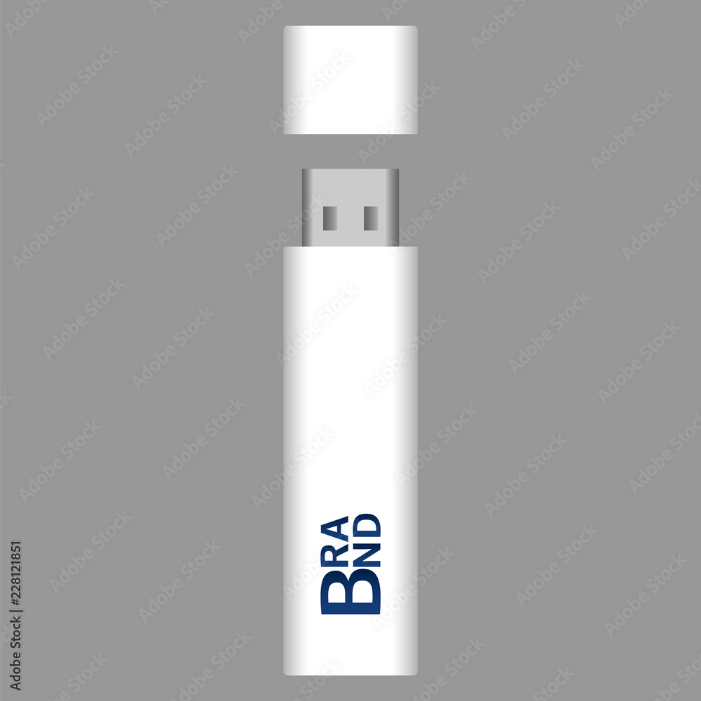 Poster white usb flash memory icon. realistic illustration of white usb flash memory vector icon for web de