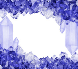frame from blue sapphire large crystals on white
